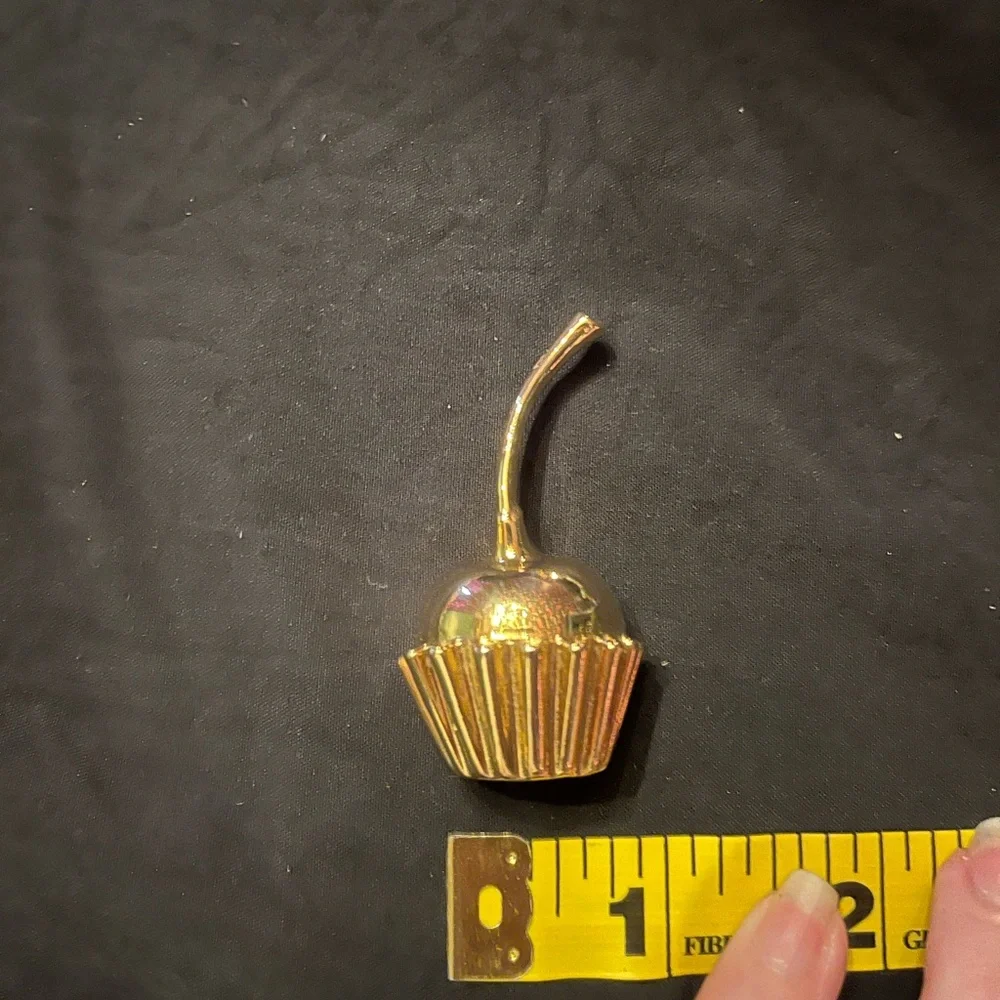 Vintage Gold Tone Cherry Cupcake Brooch